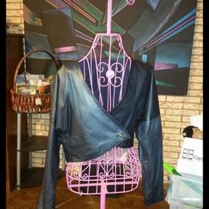 Versace black leather jacket skirt and pants